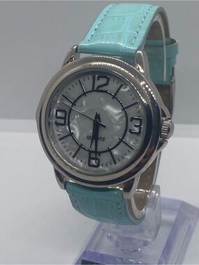 Mint Aqua Strap Quartz Watch with Mother-of-Pearl Dial